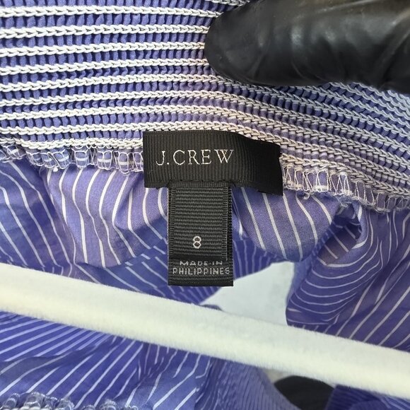 J Crew Shirt Womens 8 Blue White Stripe Off Shoulder Short Sleeve Cotton Summer - Picture 11 of 11